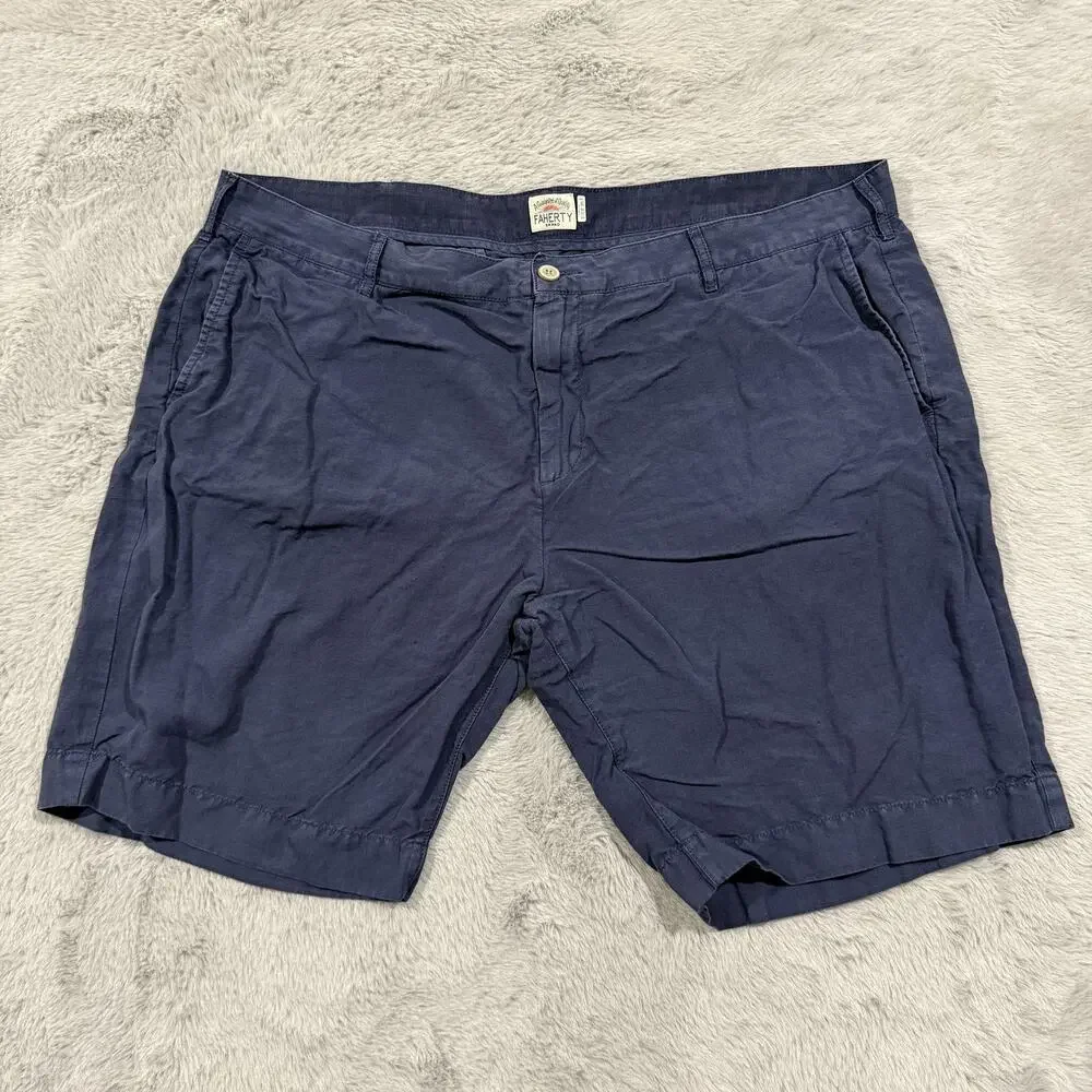 Faherty Shorts Mens 40 Navy Blue Flat Front Lightweight Chino Casual Summer